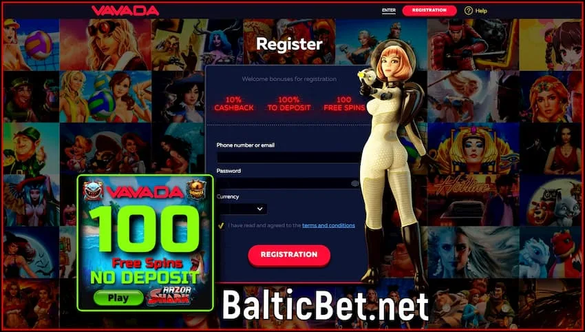 Przejrzyj i 100 darmowych spinów w Vavada Casino na stronie BalticBet jest zdjęcie.